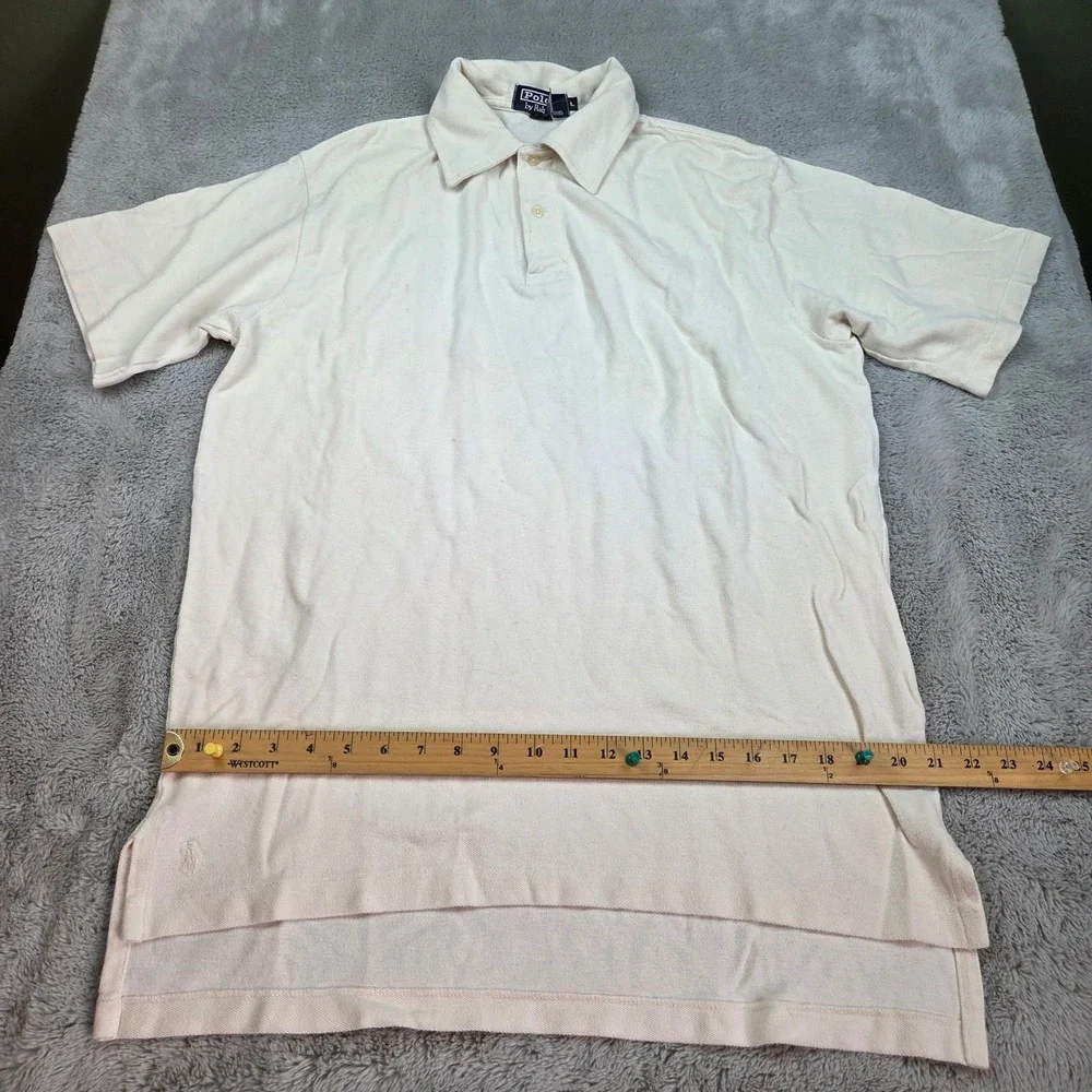 Polo Ralph Lauren Polo Shirt Mens Sz L Vintage Made in USA Pique Cotton Cream